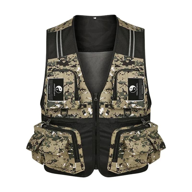 Veste de pêche détachable respirante avec multiples poches résistantes et bandes réfléchissantes