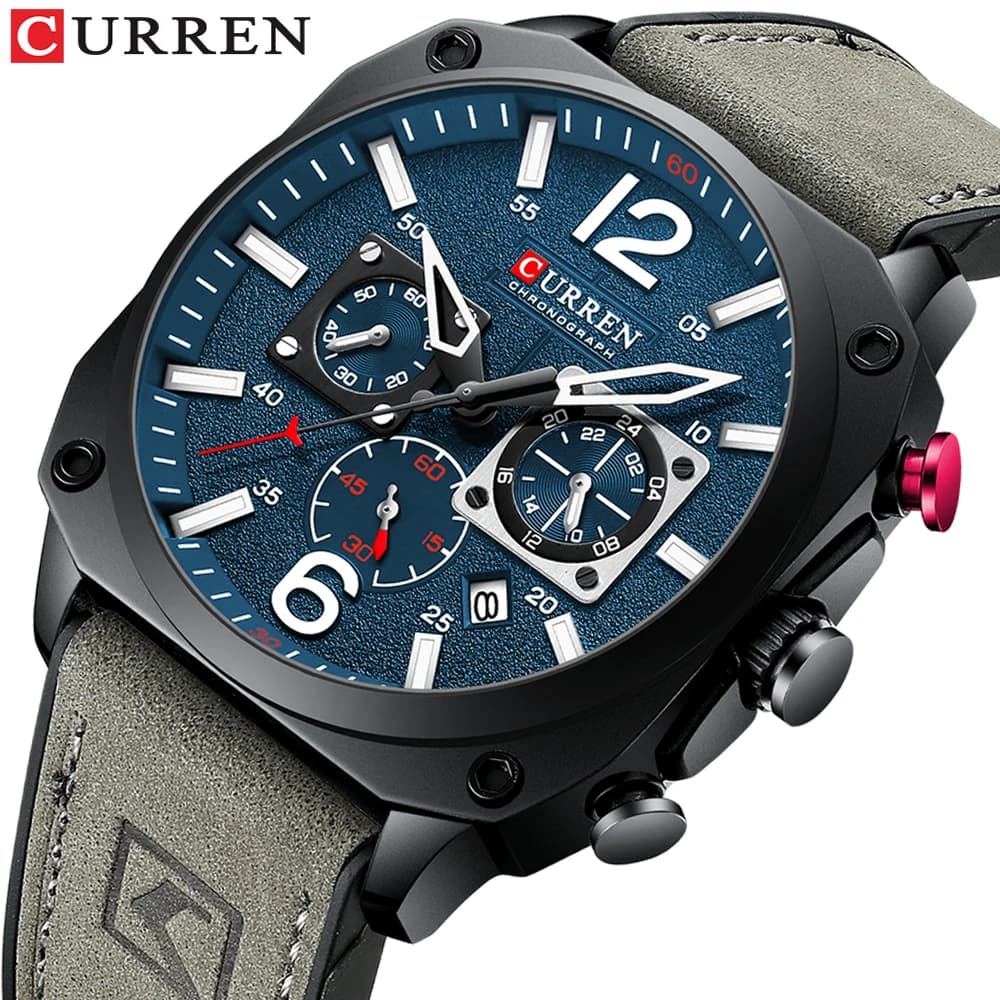 Montre homme CURREN chronographe étanche - Cuir quartz calendrier aiguilles lumineuses montre multifonction