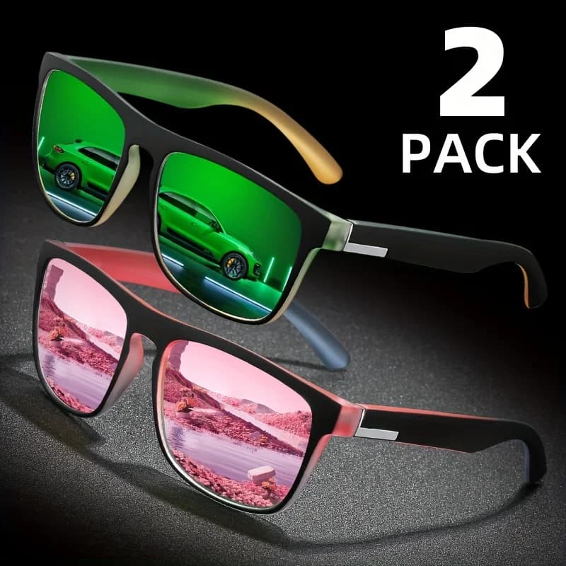 2 paires lunettes de soleil polarisées dégradé carrées pour pêche en mer - Anti-éblouissement voyage