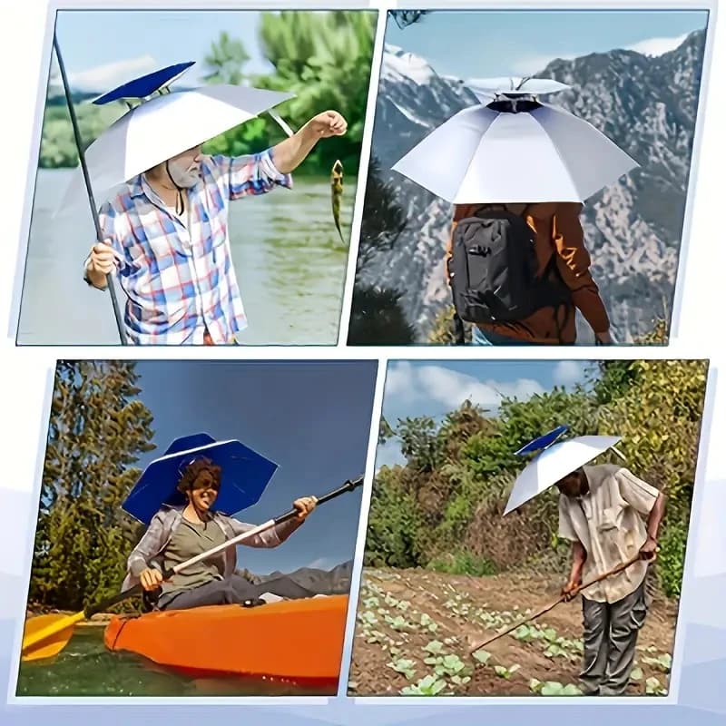 Casquette parapluie pêche pliable imperméable double couche UV pour protection maximale tête