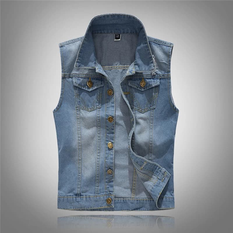 Veste sans manches délavée homme automne en coton denim vintage style décontracté grande taille 6XL