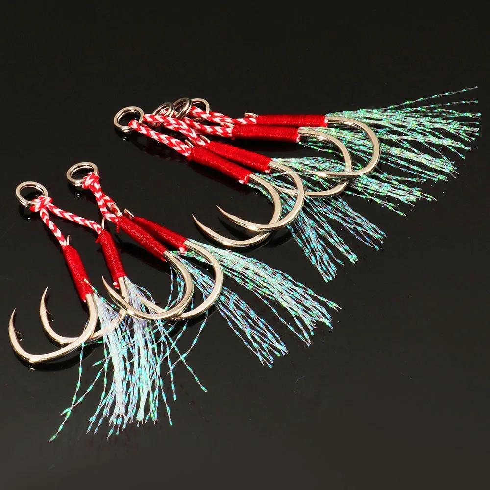 Crochets assistés Cast Jig 10 pièces acier carbone pour pêche lente en mer et lac