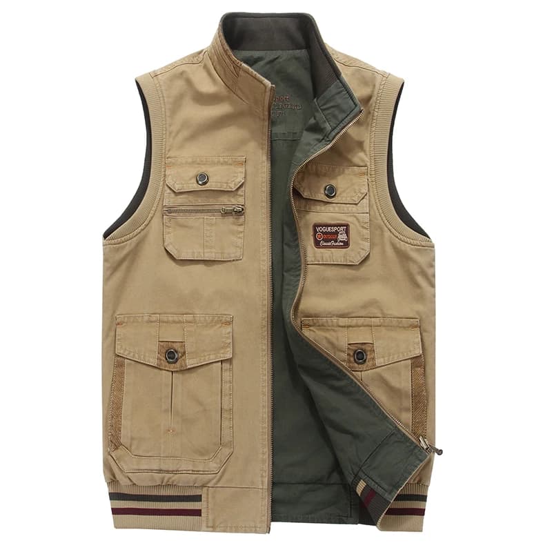 Veste coton homme 8XL automne multi-poches - Veste sans manches pour photographe casual grande taille