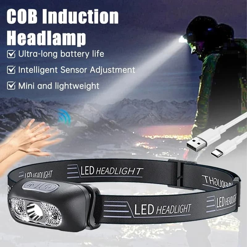 Lampe frontale LED HOMEFISH rechargeable détecteur de mouvement pêche camping étanche