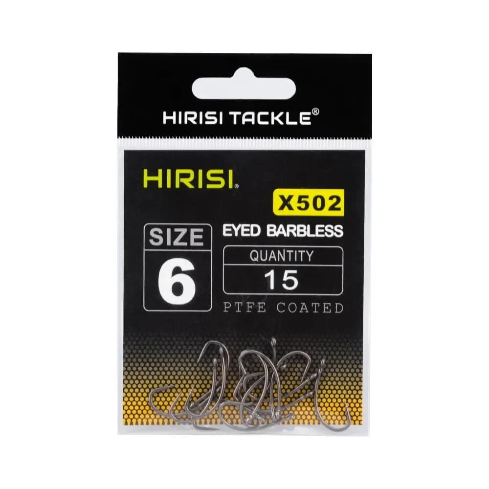 Hameçon de pêche sans ardillon Hirisi X502 en acier inoxydable carbone, 15 pièces avec revêtement PTFE