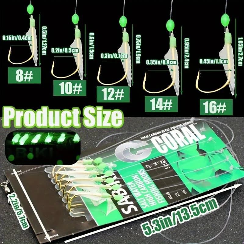 TAKBAS 5 à 10 Packs de Sabiki Rigs avec Perles Fluorescentes et Hooks Haute Résistance pour