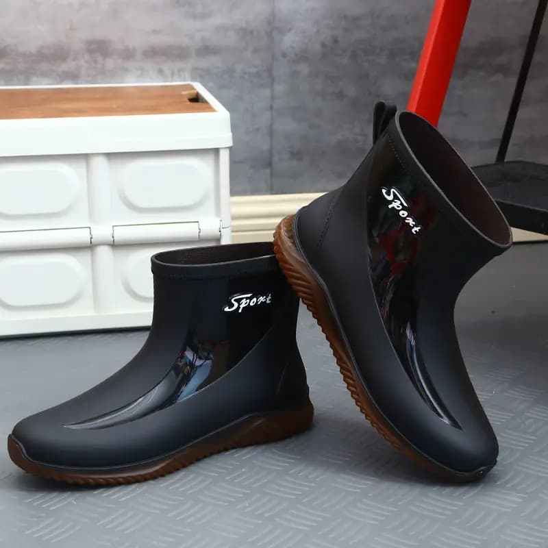 Bottes de pêche courtes homme hiver doublées polaire imperméables résistantes mode PVC extérieur