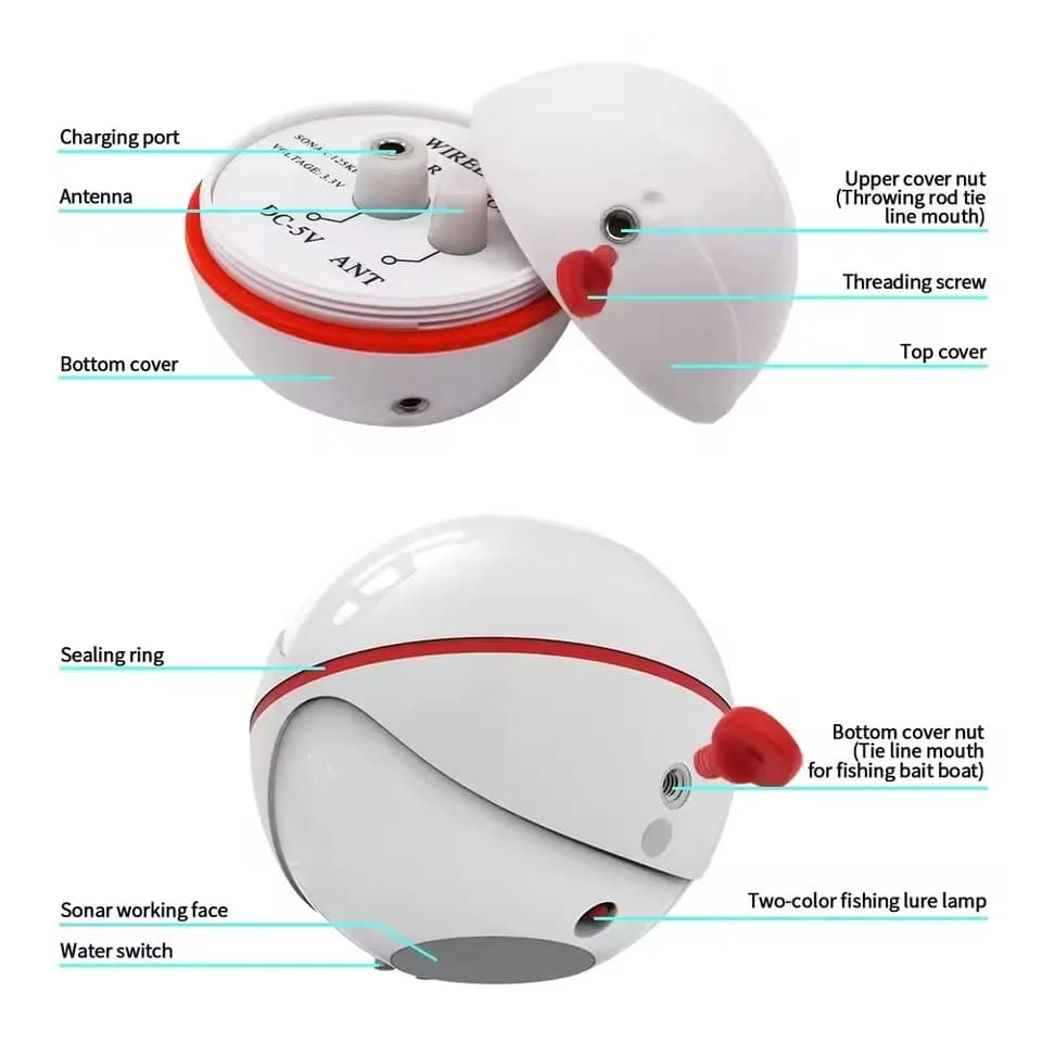 Sonar de pêche sans fil 100M - Détecteur de poissons rechargeable avec sondeur 60M de profondeur