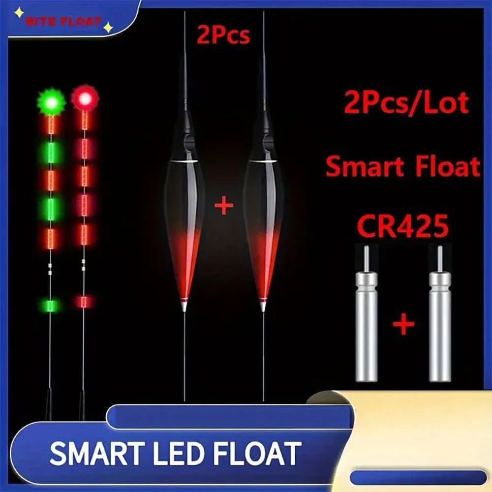 2 Flotteurs de Pêche LED Intelligents, Indicateur de Touche Lumineux Changeant de Couleur pour Nuit, Accessoires Pêche