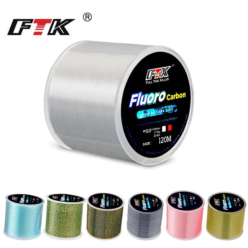 Ligne de Pêche Fluorocarbone 120m FTK Traitement Surface Carbone Haute Résistance 7.15 à 45LB