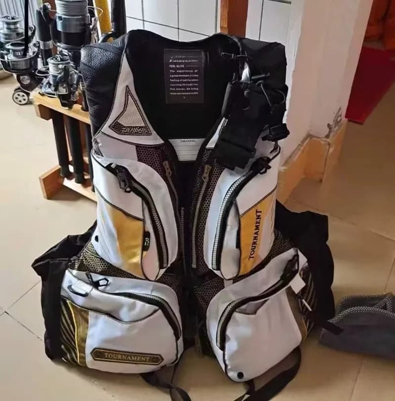 Gilet de sauvetage pêche professionnel été - Veste de flottaison noir blanc - Équipement sécurité pêche