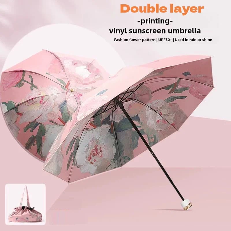 Parapluie Double Couche UPF50+ Protection UV Max - Pliant Soleil Pluie avec Sac Rangement Voyage