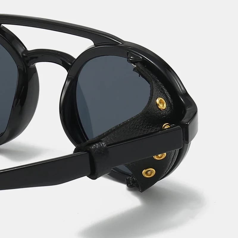 Lunettes de soleil rétro steampunk homme femme UV400 - Style vintage cuir pour sports extérieurs