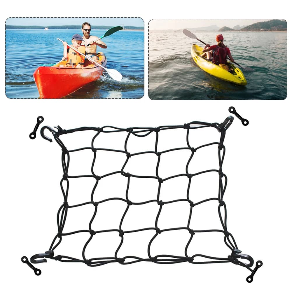 Filet de pont 38x38cm pour kayak de pêche - Filet cargo robuste avec crochets pour équipement
