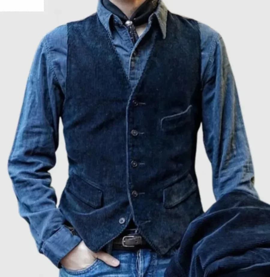 Gilet vintage style britannique en velours côtelé pour homme - Veste sans manches élégante décontractée cintrée