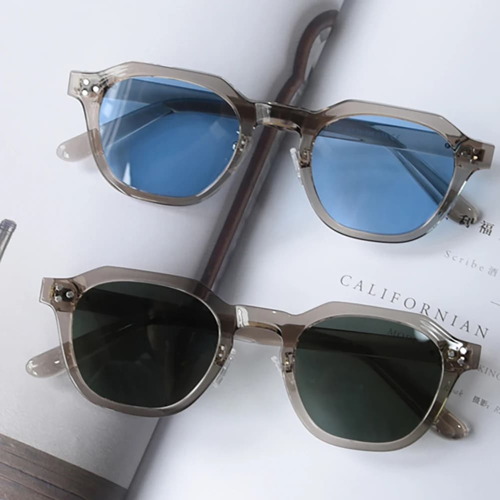 Lunettes style coréen rétro TR90 - Polygone polarisé UV400 vert marron pour pêche estivale