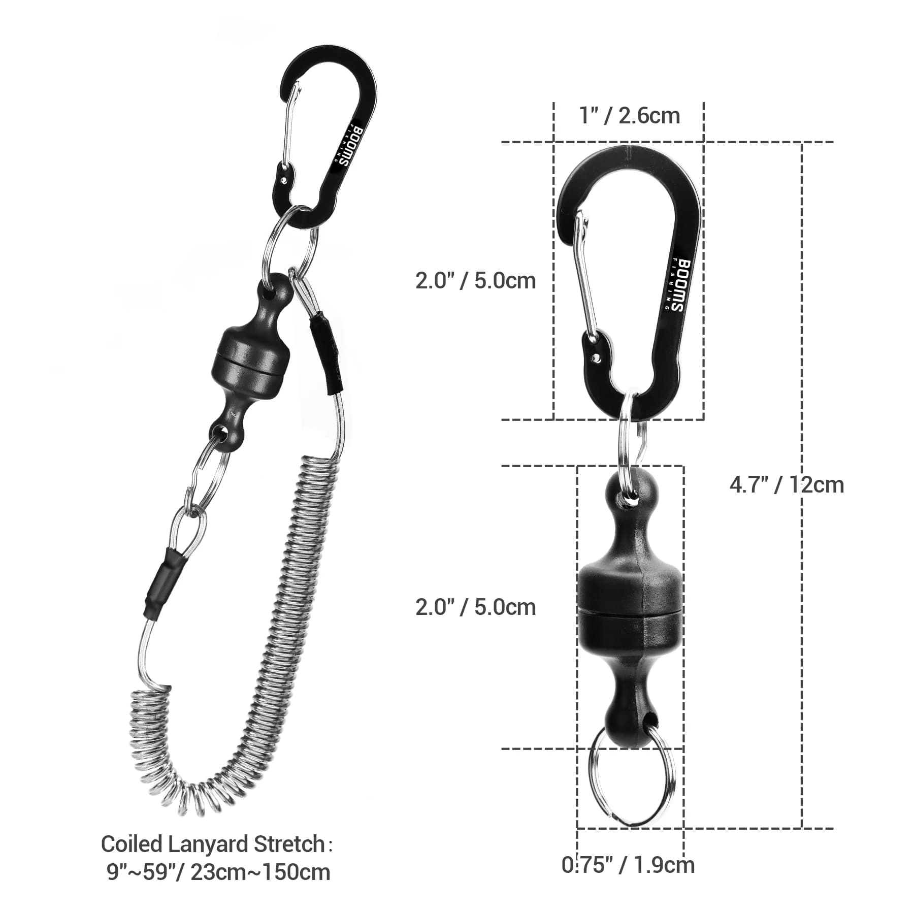 Porte-épuisette magnétique pêche à la mouche avec mousqueton et dragonne anti-chute