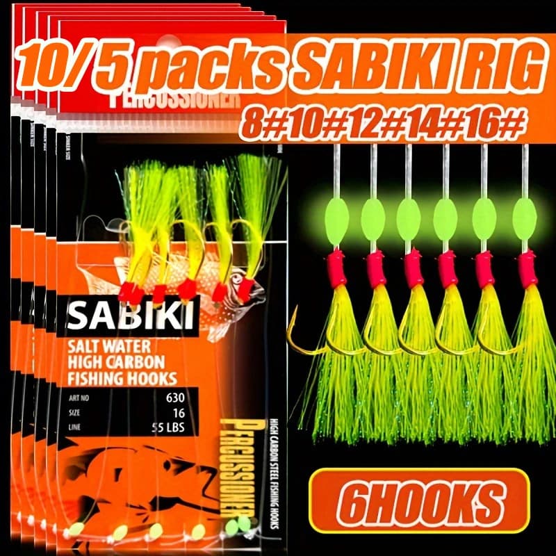 Kit bas de ligne Sabiki luminescent TAKBAS 5 ou 10 packs pour pêche surf mer salée hameçons acérés