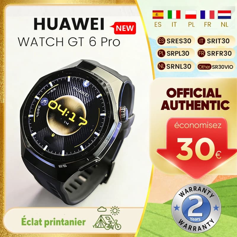 Montre HUAWEI Watch GT 6 Pro 46mm - Autonomie 21 jours, écran AMOLED 1.47", GPS, NFC, niveau pro vélo