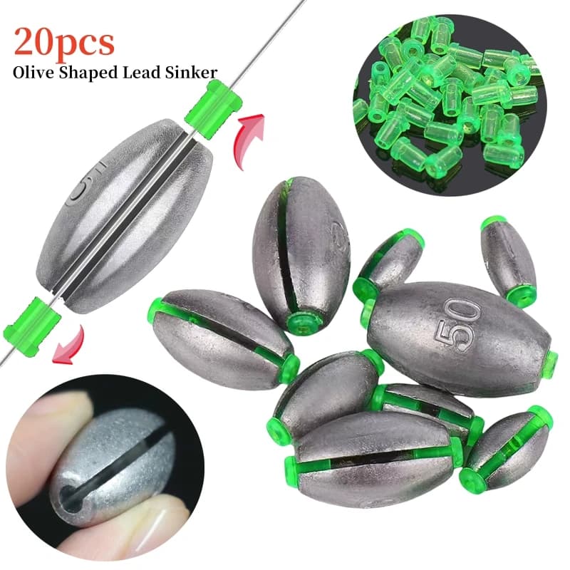 Poids ligne olive plombés 2g à 30g pour la pêche de la carpe, 20 plombs à noyau plastique