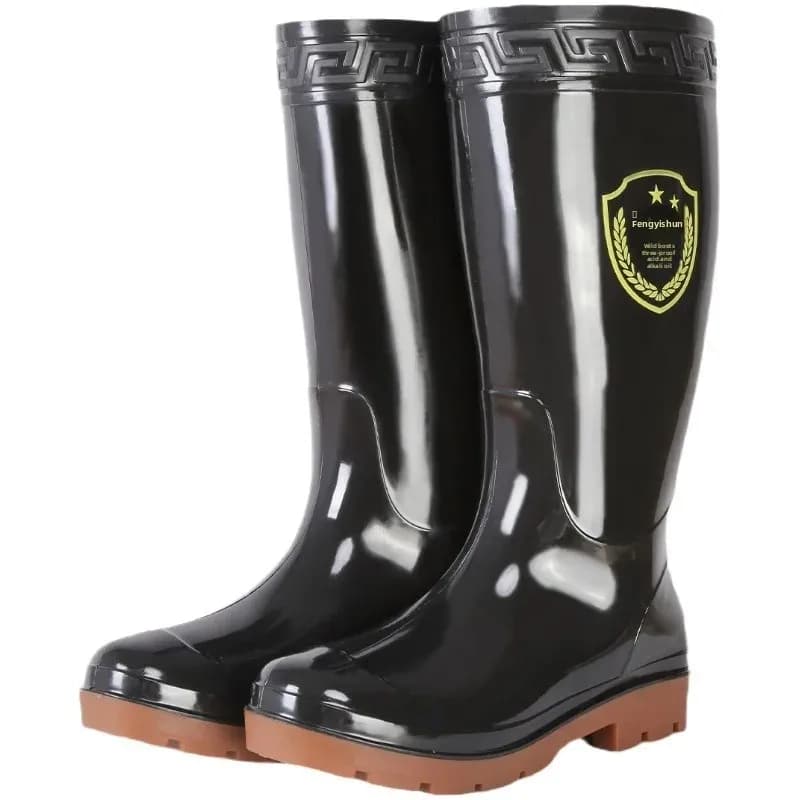 Bottes de pêche hautes noires imperméables anti-dérapantes pour hommes - Semelle tendon de bœuf résistante