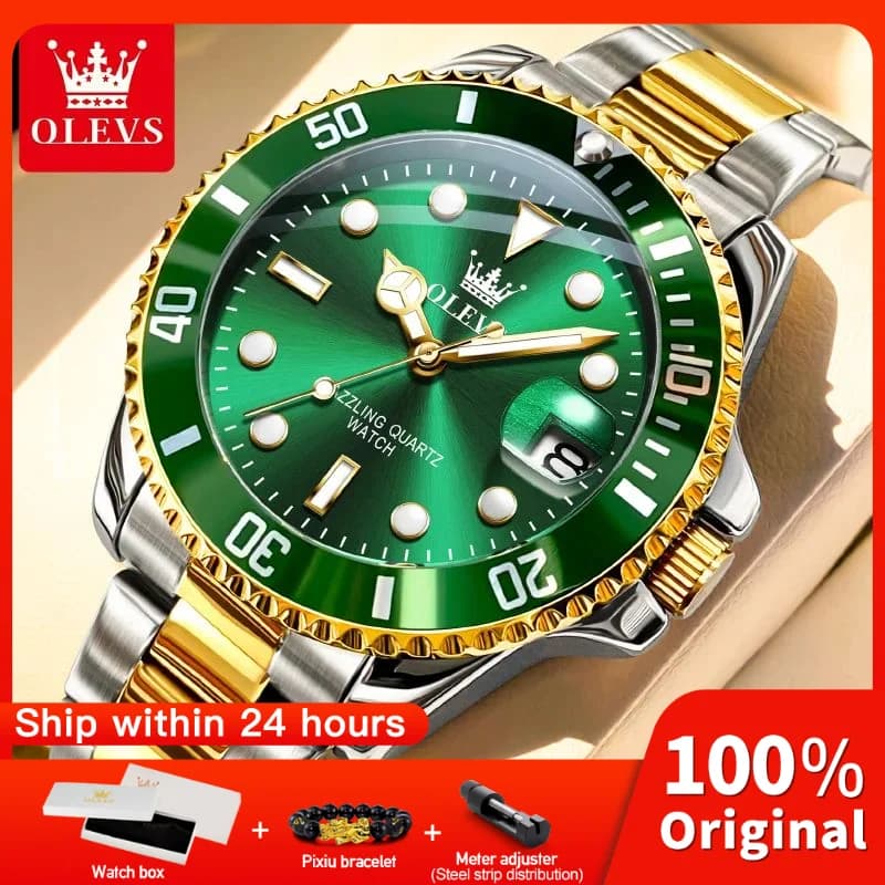 Montre homme OLEVS 5885 automatique étanche acier inoxydable cadeau pêcheur luxe date