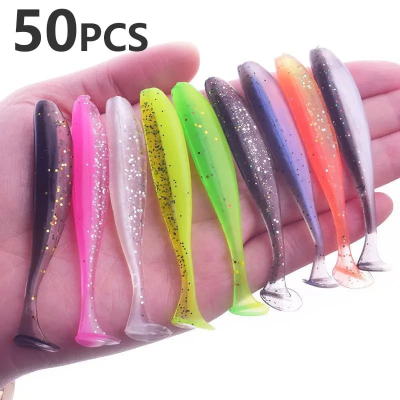 Lot 50 leurres souples wobblers pour brochet sandre black bass - Appâts silicone pêche hiver vibrations