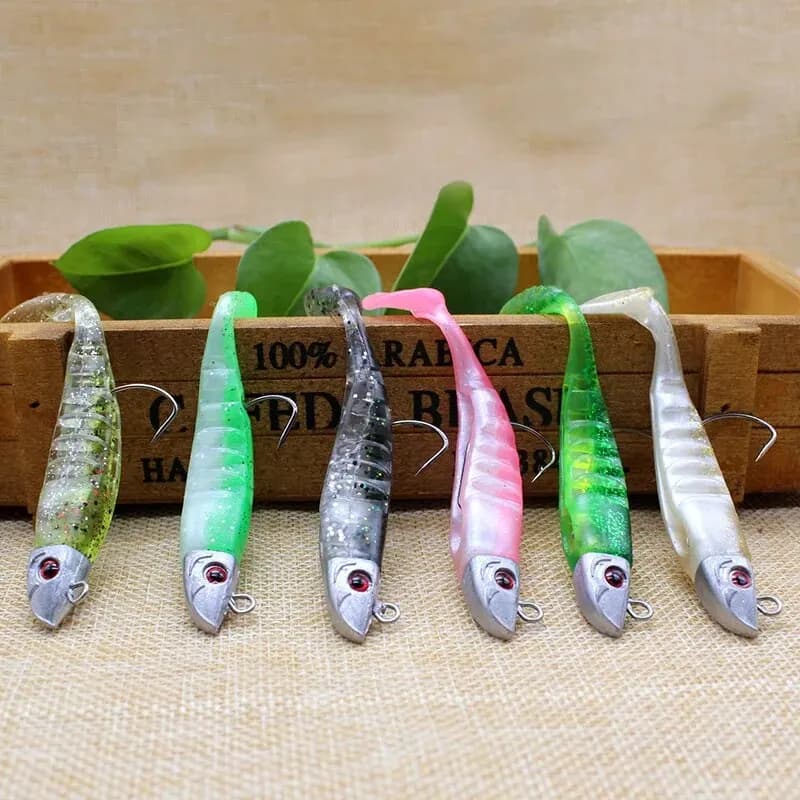 Leurre souple T Tail 10cm 15.5g et 13cm 26g avec tête plombée et hameçon barbelé pour la pêche