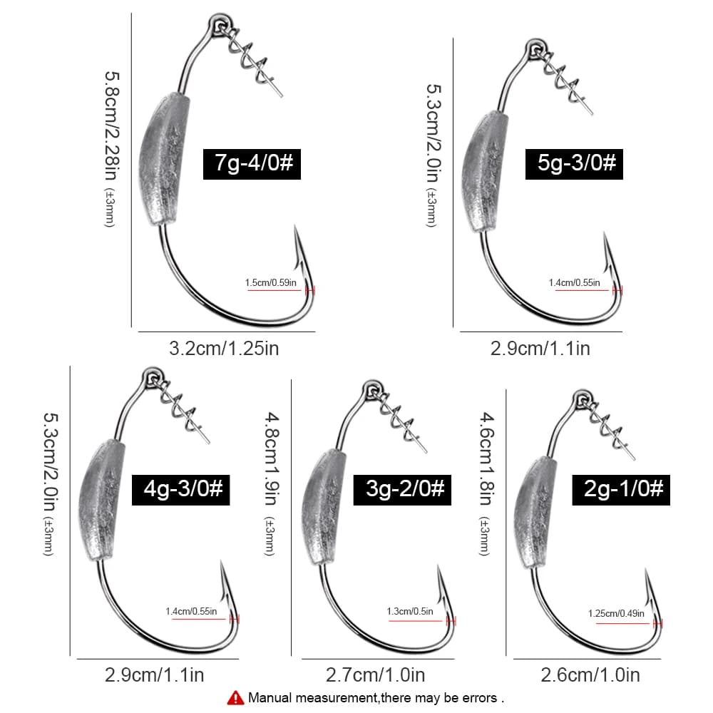 5 Hameçons Offset Poids Intégré FISH KING 2g-7g pour Texas Rig - Pêche Leurres Souples