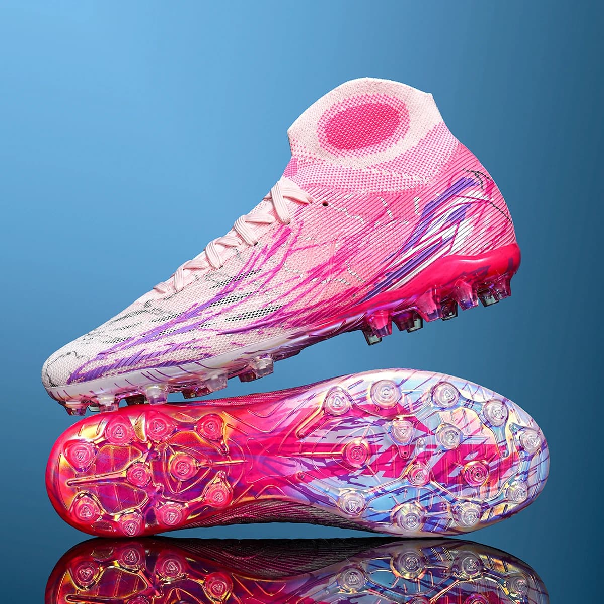 Chaussures football hautes respirables semelle électroformée FG - Crampons longs adhérence durable