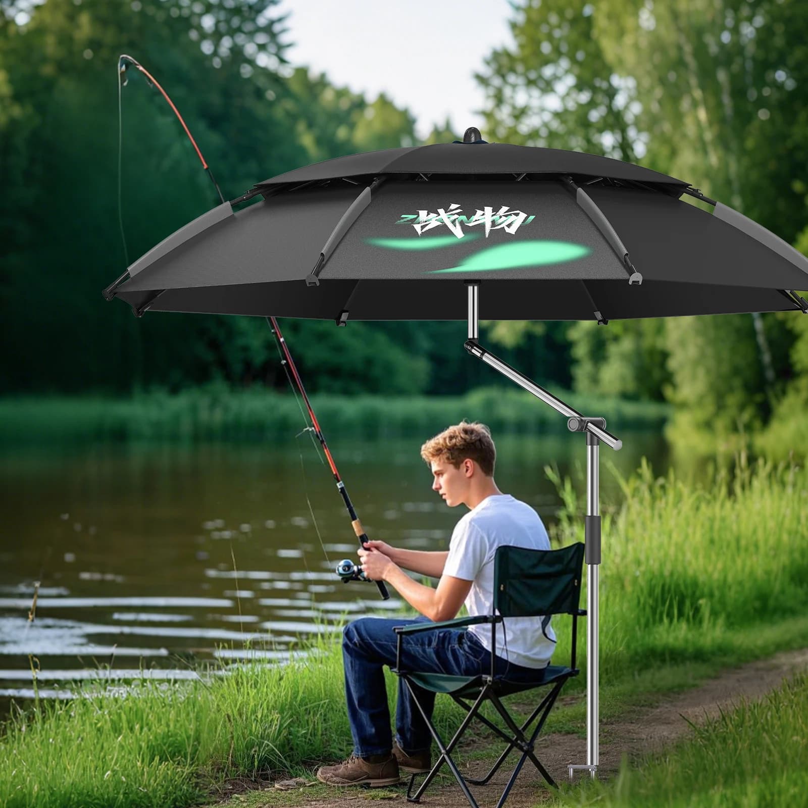 Parapluie de pêche pliable grand format UPF 50+ anti-vent portable réglable durable ombre soleil plage