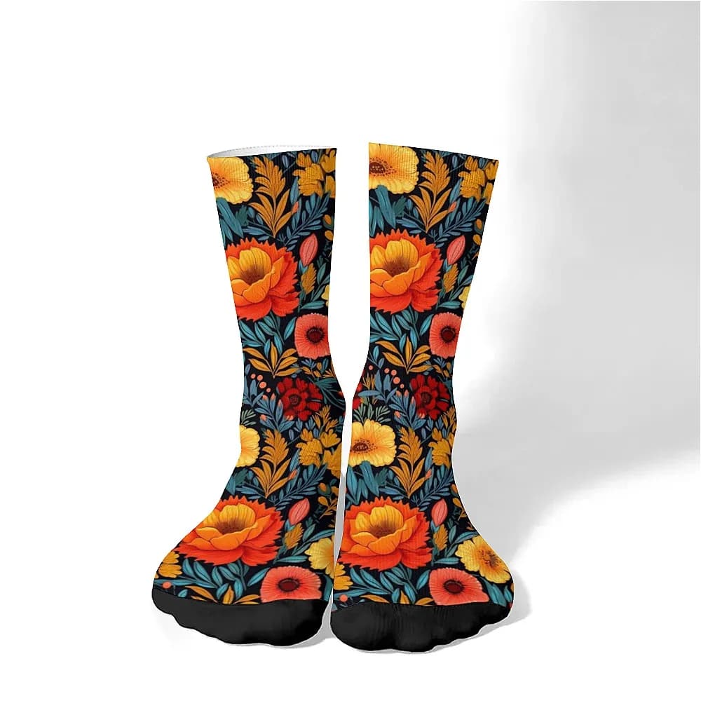 Chaussettes homme fun originales crew fleurs rétro confort respirant sport extérieur cadeau tendance