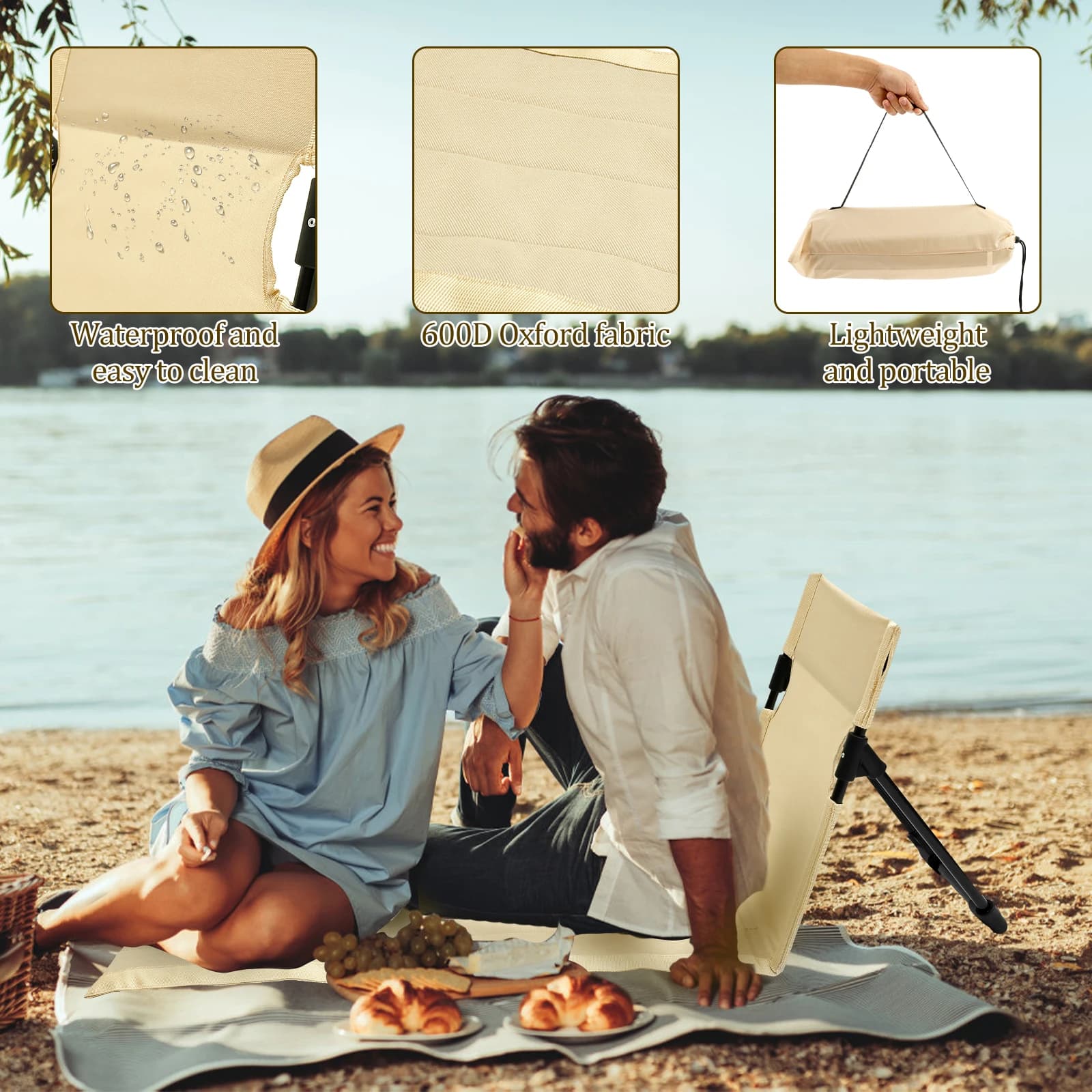 Chaise paresseuse camping Oxford pliable - Dossier confortable pour pêche et pique-nique