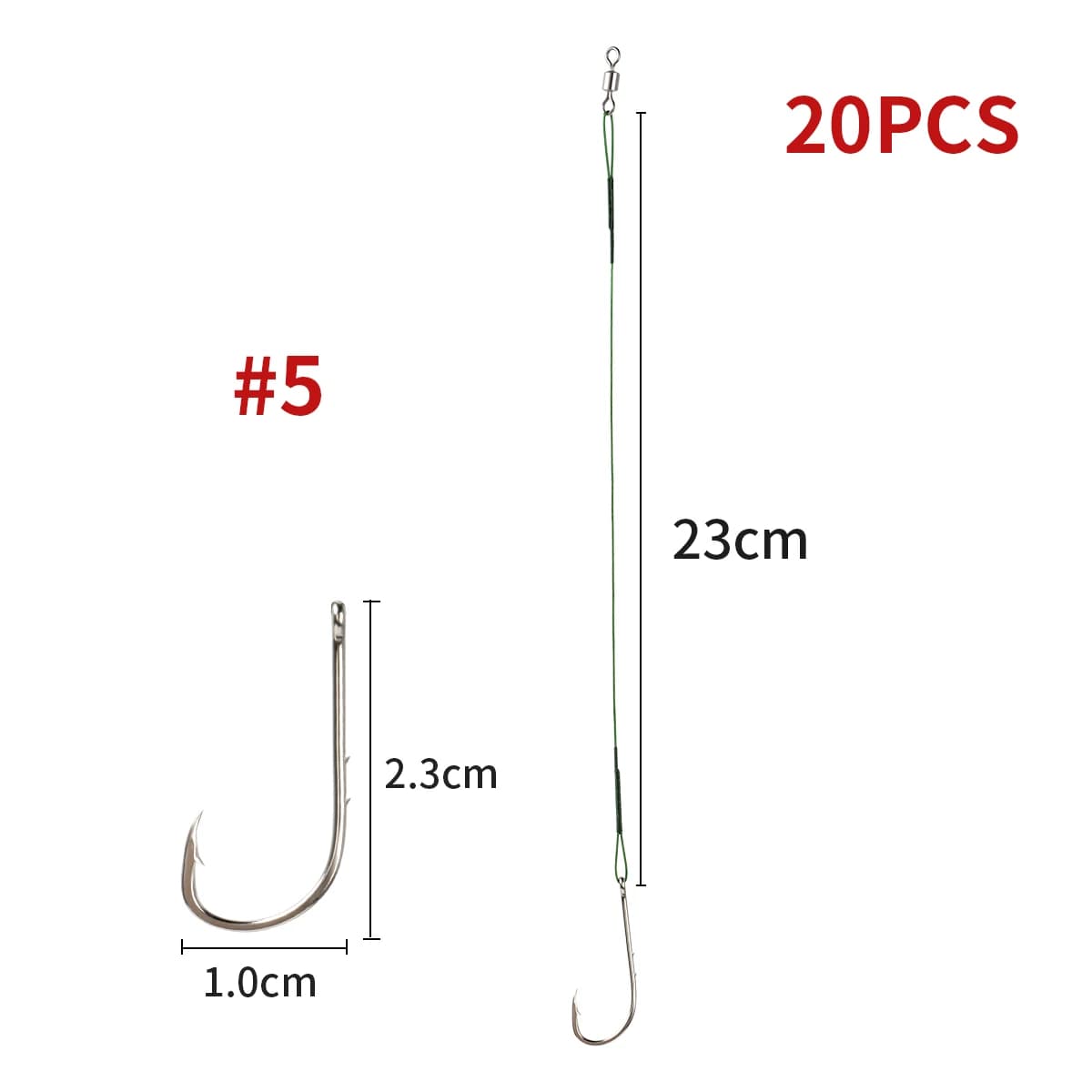 Rig de pêche avec bas de ligne acier inox - 20 pièces avec émerillons pour montages snells