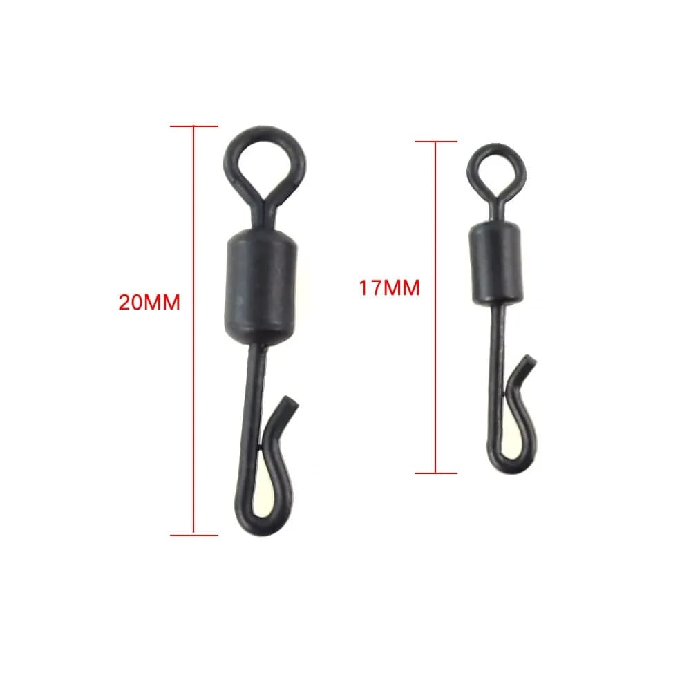 Émerillons rapides noir mat pour montages carpe - Pack de 20 pièces résistantes à la corrosion