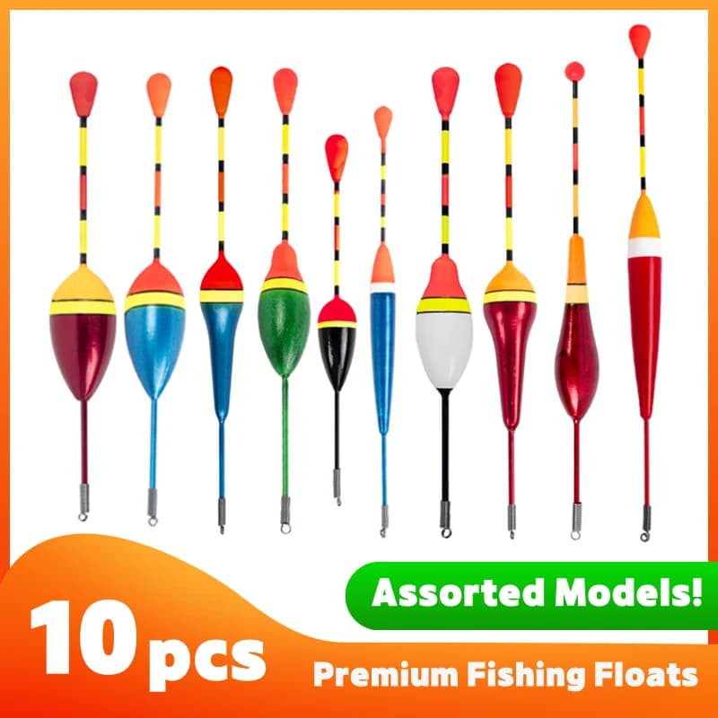 Lot promotion de 10 flotteurs de pêche multicolores et tailles mixées pour une pêche adaptée