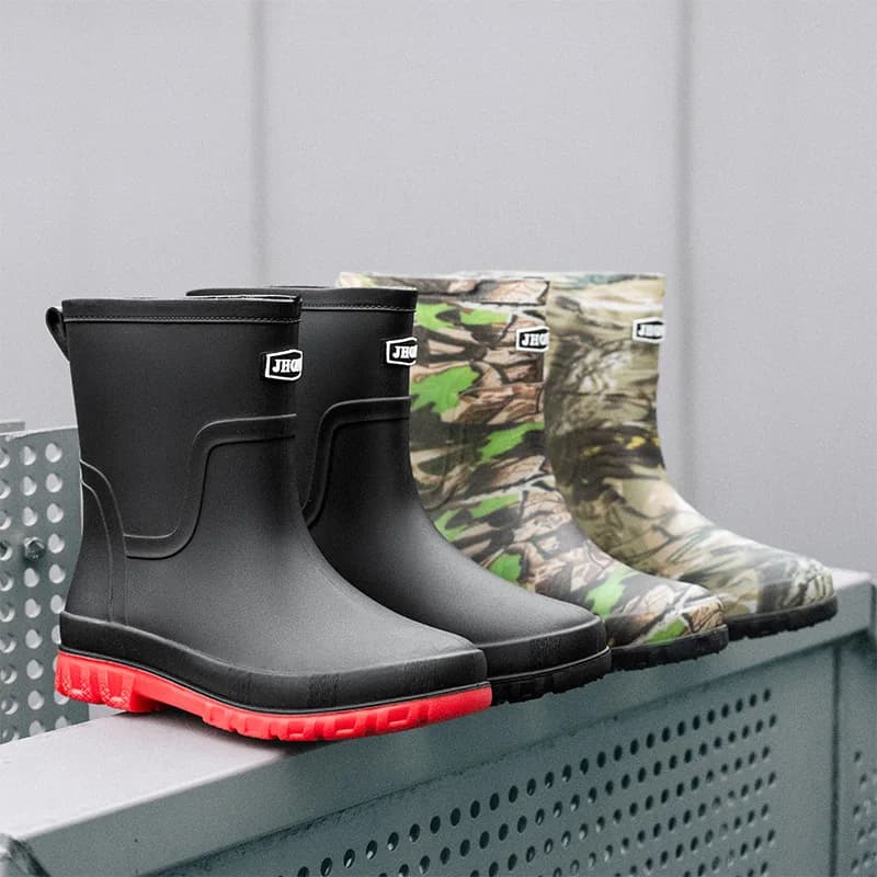 Bottes de pluie camouflage homme imperméables éco-matériau pêche conduite sport - Chaussures pêche basse talon rond