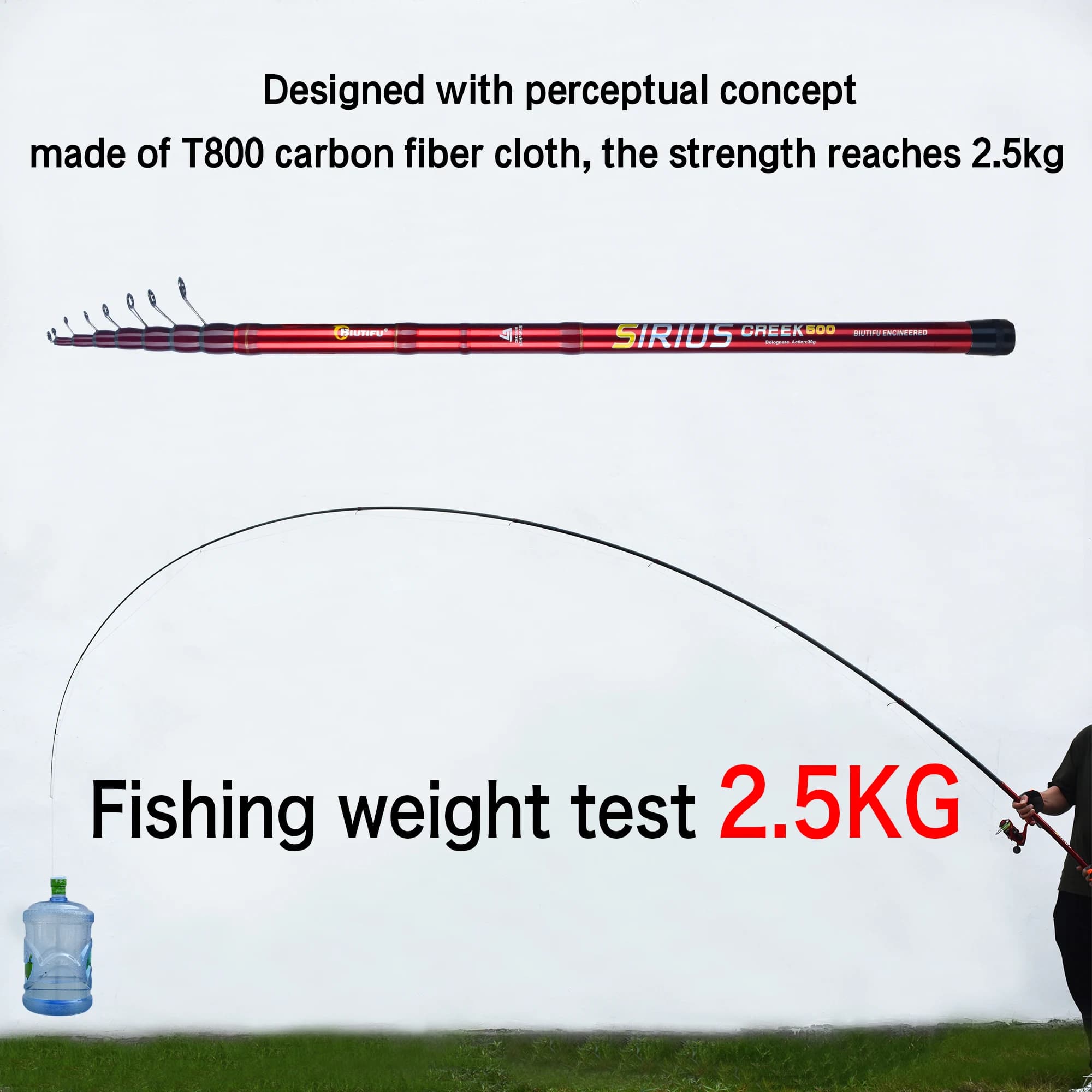Canne télescopique Bolognese BIUTIFU T800 Carbone Ultra-Léger 30g pour pêche à la truite en extérieur