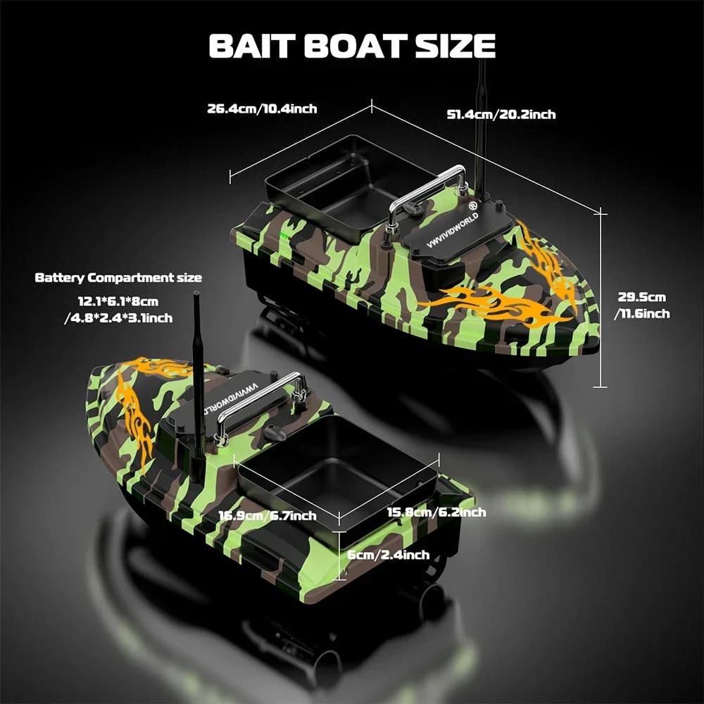 Bateau appât télécommandé RC 2025 étanche 2KG avec éclairage nocturne pour pêche carpe et carnassier