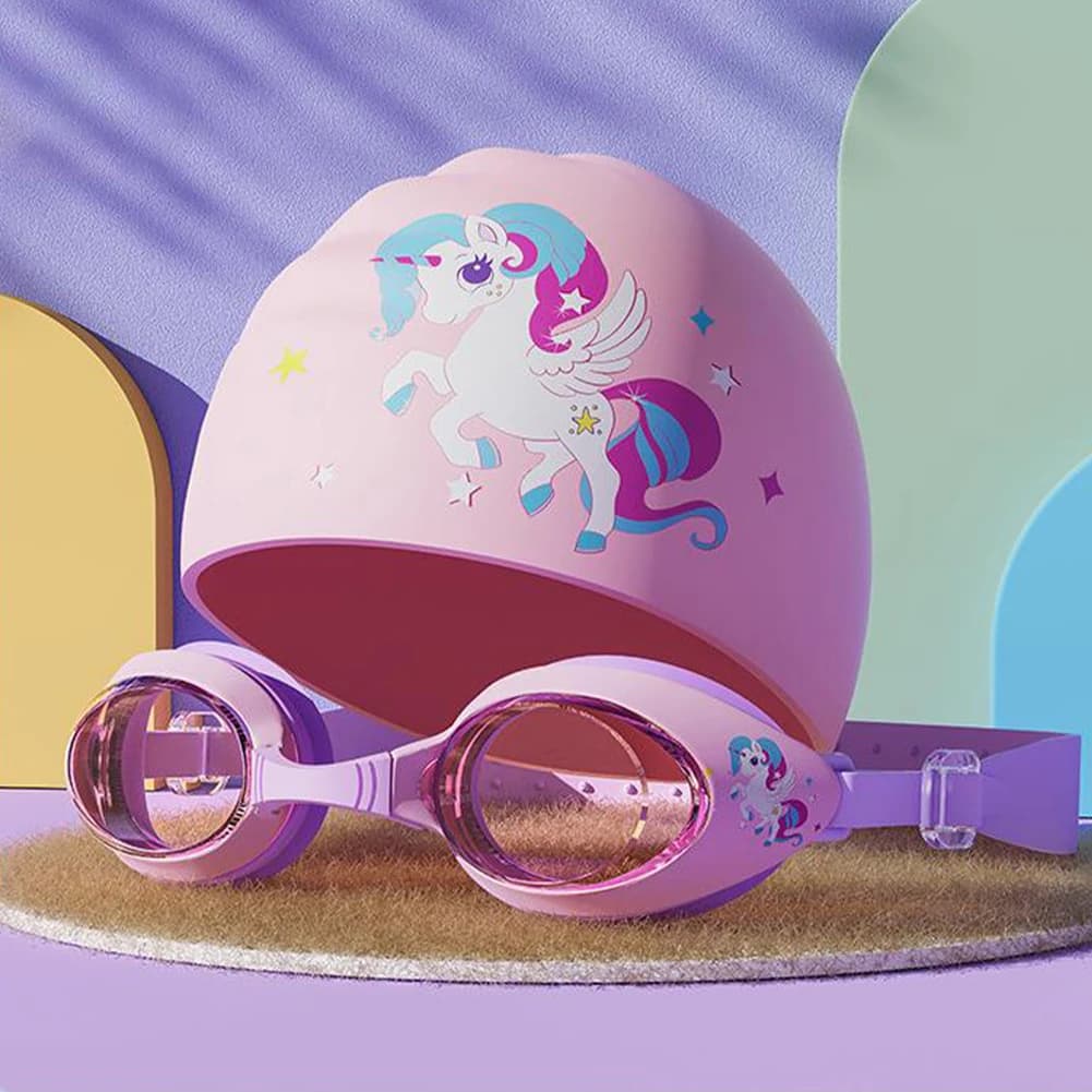 Lunettes de natation petit cadre cartoon HD étanches anti-buée avec bonnet silicone - Équipement pro