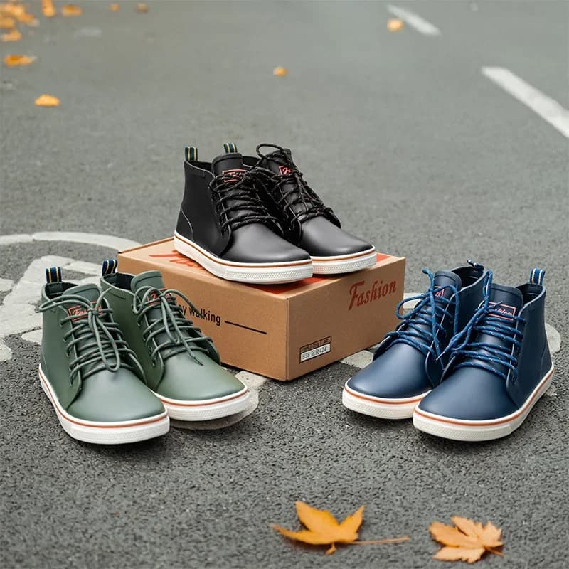 Bottes de pluie mode lacets homme femme couple imperméables pêche tendance antidérapantes