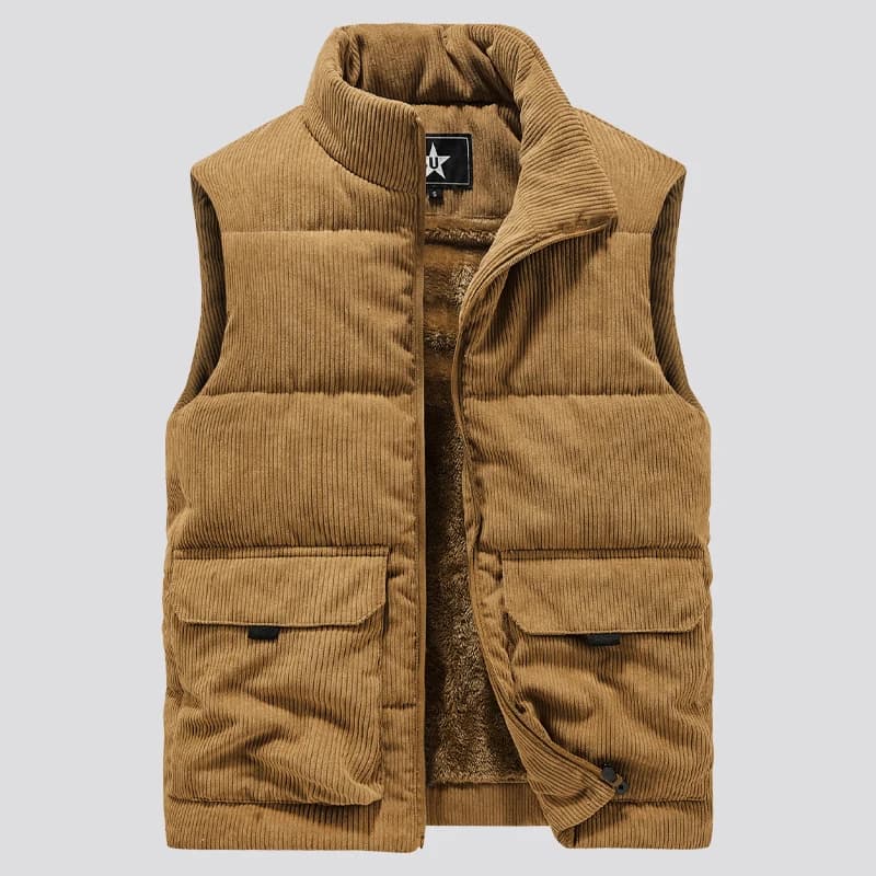 Veste polaire homme sans manches hiver col officier épaisse pour pêche en extérieur