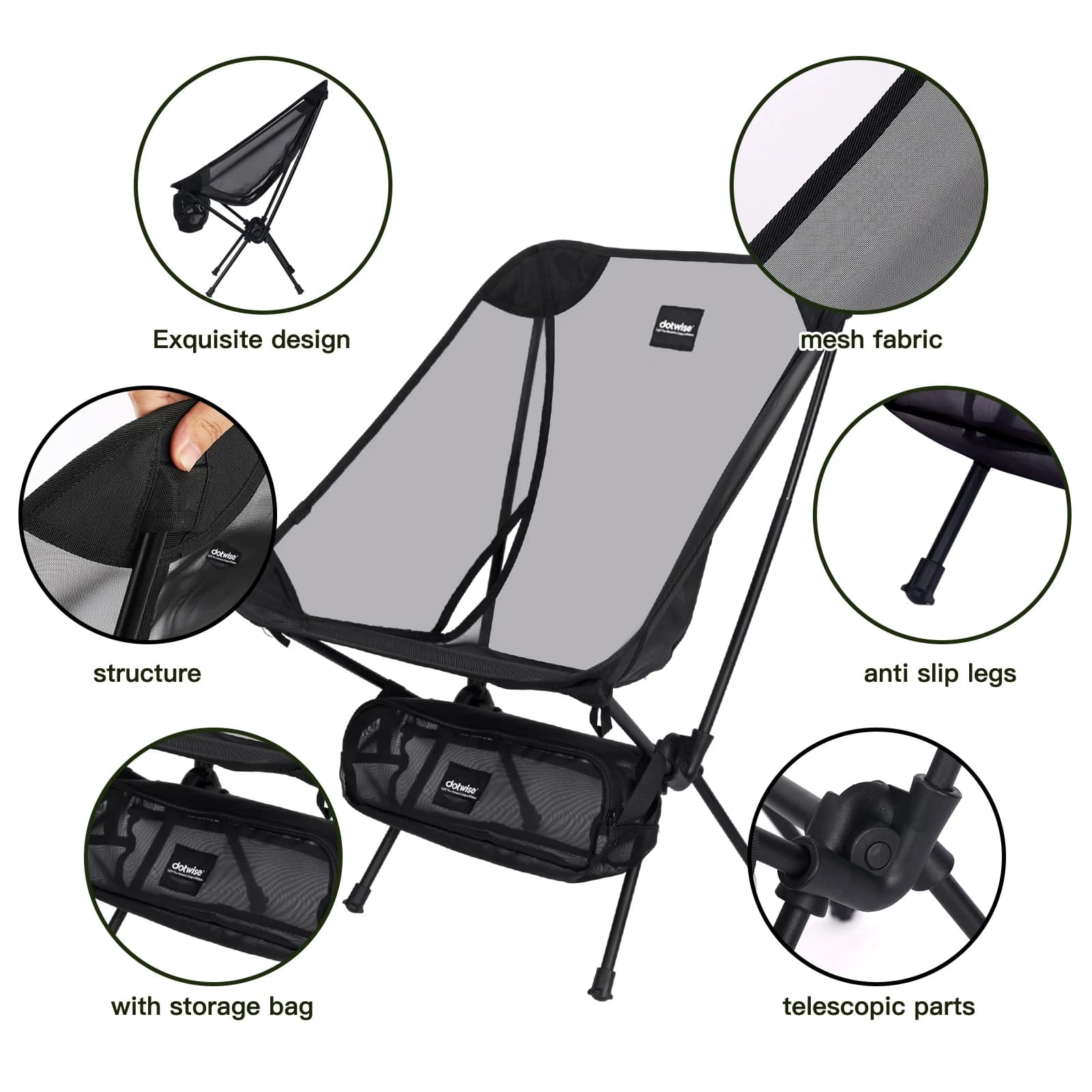 Fauteuil lune pêche camping pliant aluminium 7075 respirant anti-enfoncement surface mesh confortable