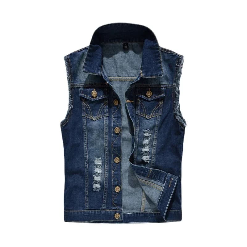 Veste en jean déchiré bleu clair pour homme - Parka léger et slim en coton - Taille 6XL