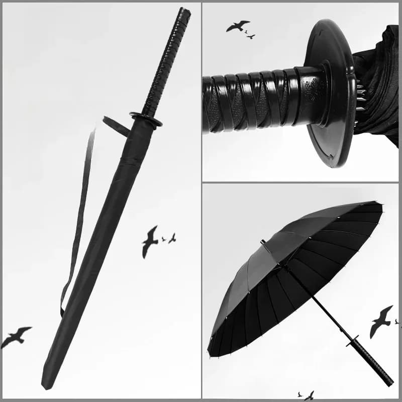 Parapluie katana longue manche UV protection noir - style samouraï démon slayer pêche pluie