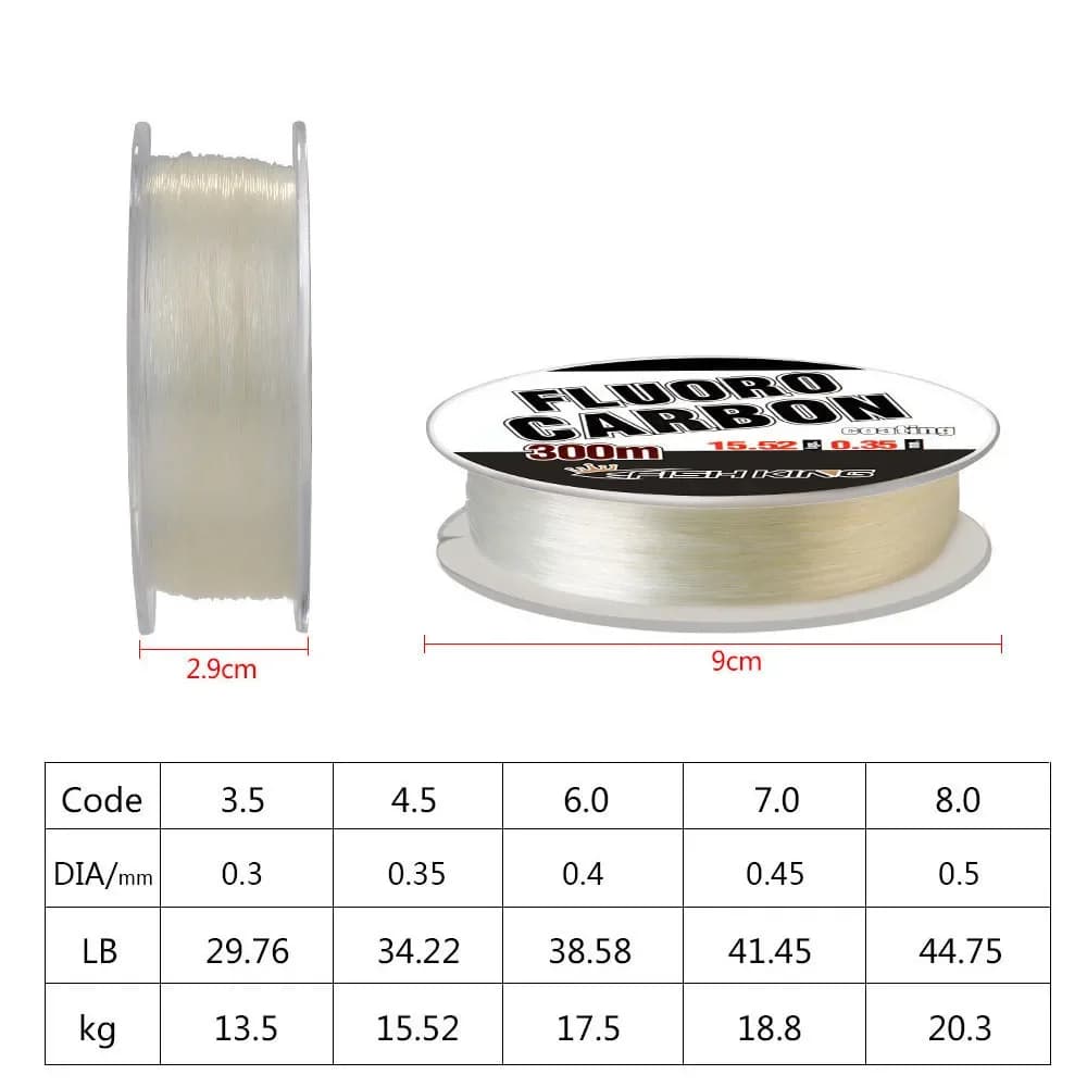 Ligne de pêche fluorocarbone Full Sink 300m pour carpe, leader japonais 100% monofilament 0.30 à 0.50mm