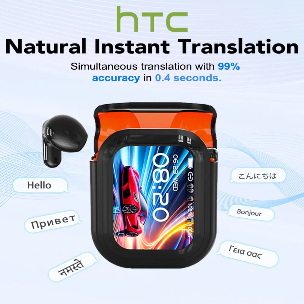 Casque traducteur HTC NE20 Bluetooth 6.0 - Traduction en temps réel, étanche IPX4, autonomie longue