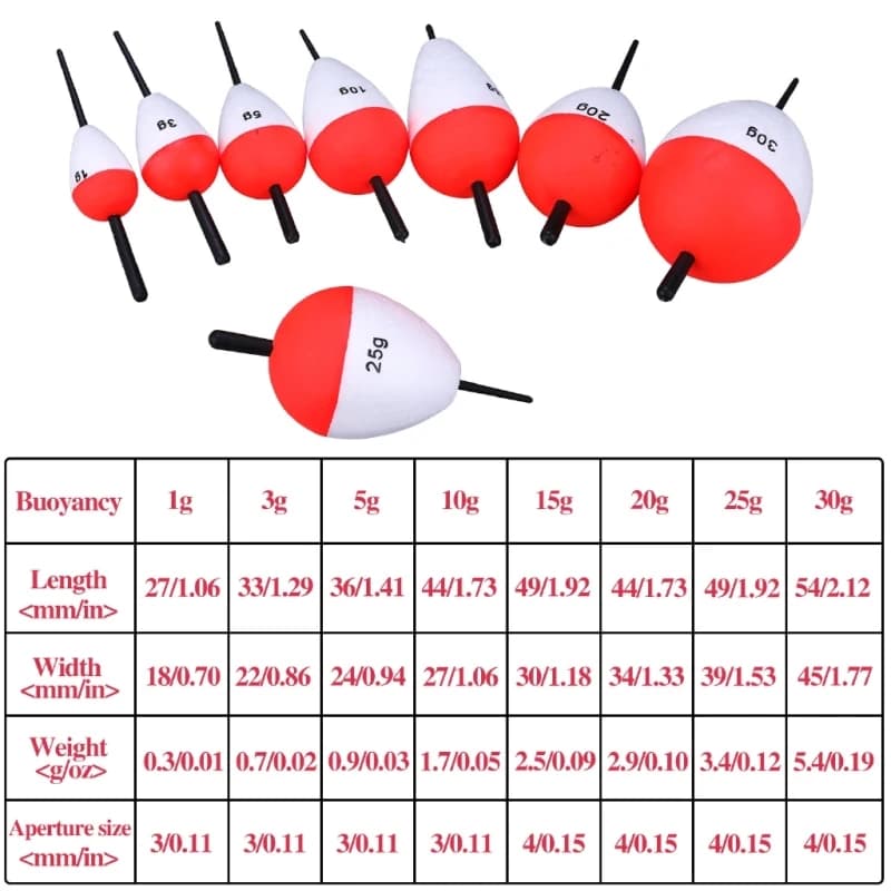 Lot 5 flotteurs pêche EVA Sougayilang 8 tailles - Flotteurs frappants pour leurres 1-30g pêche rocheuse