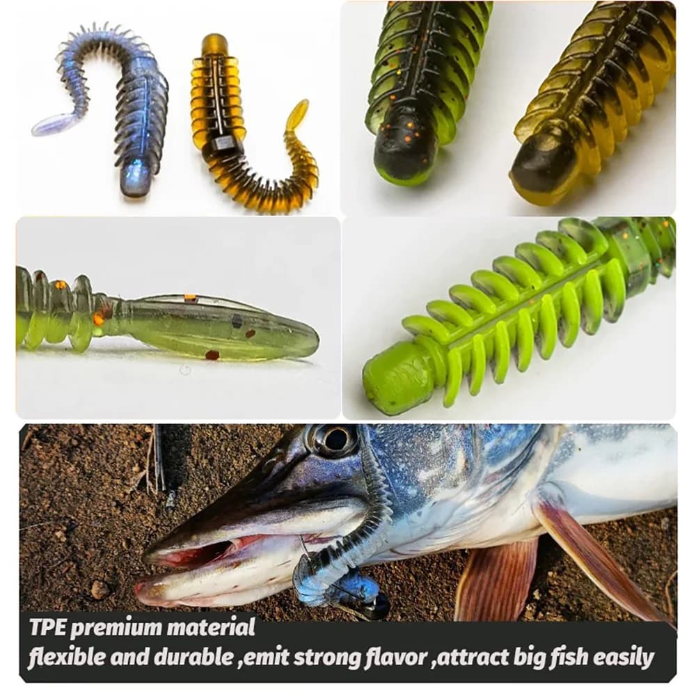Leurres souples TPE pour pêche à la carpe - vers articulés 6.5 à 8.5cm avec arôme poissonné