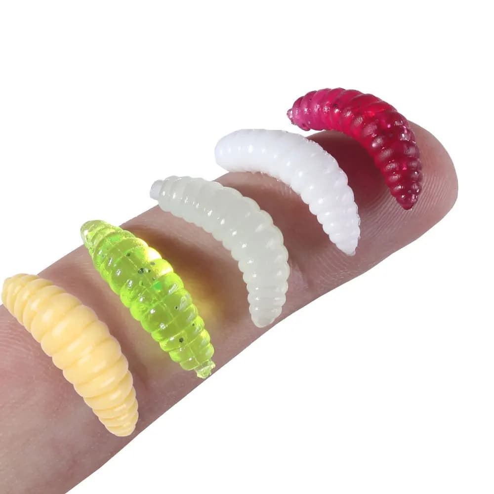 50pcs vers luisants appâts souples 2cm asticots crevettes pour pêche brochet perche carpe